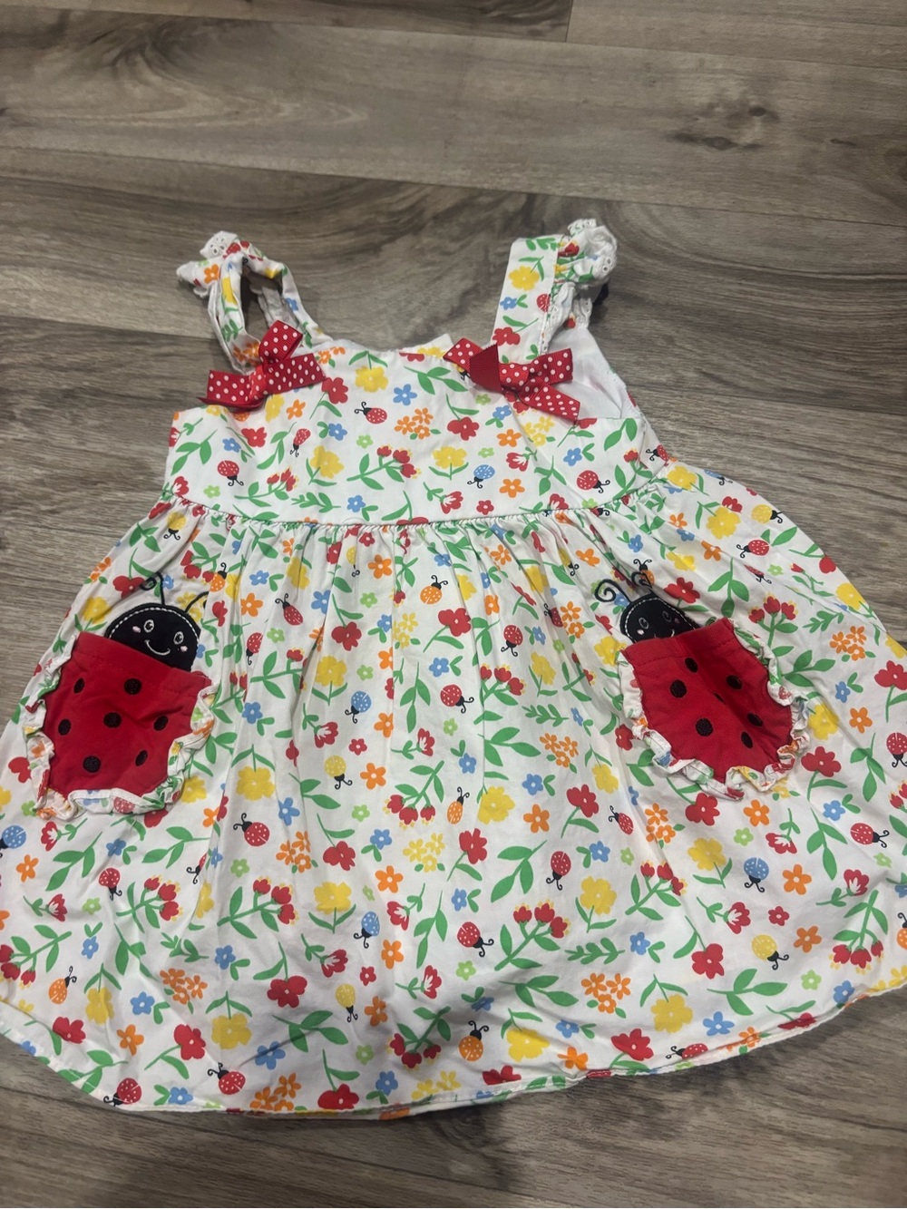 Good Lad White Floral Sundress with Red Ladybug Pockets
